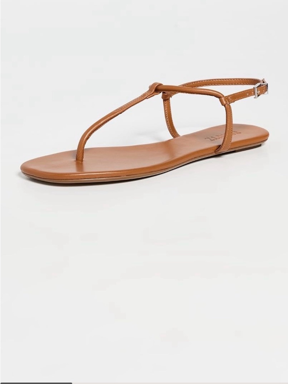 SCHUTZ Tan Leather T-Strap Thong Sandals